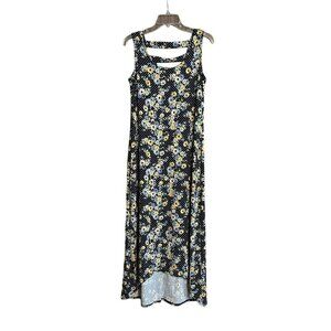 Nina Leonard Long Sleeveless Blue & Yellow Floral Dress Size Large